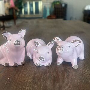 Pink Ceramic Pig Figurines Set